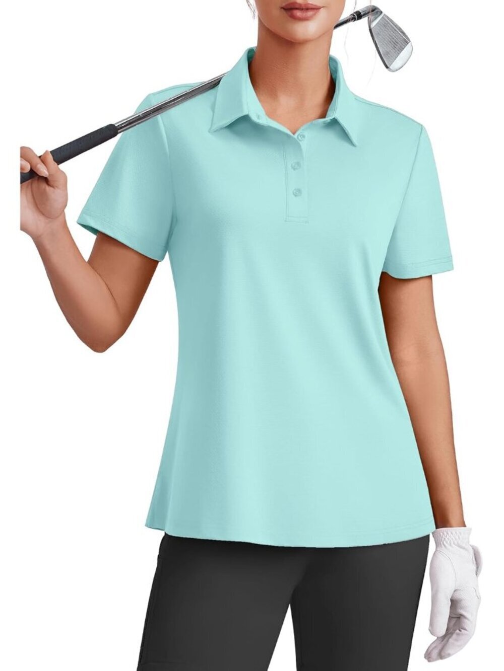 Womens Ice Green 4 Button Golf Polo UPF50+ Quick Dry Tennis Collared Relax Fit